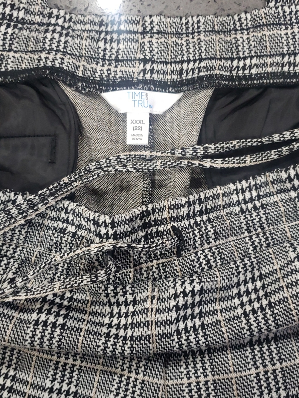 Time and Tru Black and White Houndstooth Pull-On Pants, Size 22 XXXL